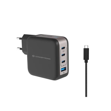 Conceptronic telefon töltő adapter + kábel - ALTHEA18B (3xUSB-C + USB-A, 100W, USB-C töltő kábel, fekete)