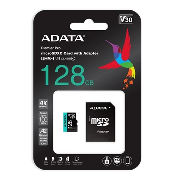 ADATA MicroSD kártya - 128GB microSDXC UHS-I U3 Class10 A2 V30S (R / W: 100 / 85 MB / s) + adapter