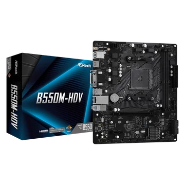 ASROCK B550M-HDV mATX MB 3rd Gen AMD AM4 Socket DDR4 4733+ 1 x3.0 PCIe 16x4.0 HDMI DVI-D D-Sub 7.1 CH HD 4 SATA3 6 USB 3.2 Gen1