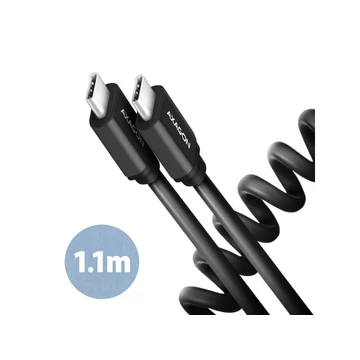 AXAGON BUCM-CM20TB spirál kábel USB-C <-> USB-C, 1m, USB 2.0, 2.4A, ALU, PVC, fekete