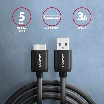 Kábel AXAGON BUMM3-AM10AB Speed  USB-A 3.2 >  USB Micro-B, 1m fekete