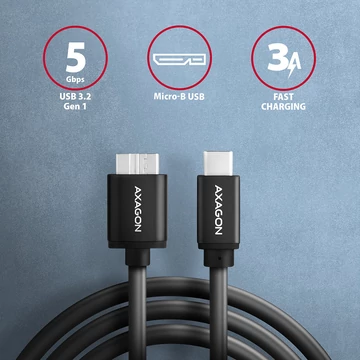 Kábel AXAGON BUMM3-CM10AB Speed Micro-B USB > USB-C 3.2 Gen 1m fekete