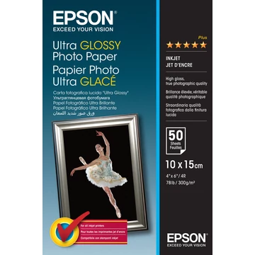 Epson ultra fényes fotópapír (10x15,  50 lap, 300g) Epson