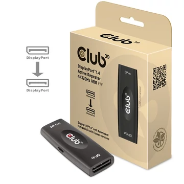 Club 3D Átalakító - CAC-1007 (DisplayPort 1.4, 4K120Hz HBR3, Aktív Ismétlő, F / F, 20m)