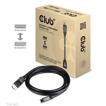 Club 3D Kábel - CAC-1022 (DisplayPort 1.4 HBR3, 8K60Hz, 4K144Hz, 2m, M / F, 32.4Gbps)