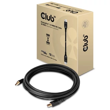 Club 3D Kábel - CAC-1061 (DisplayPort 1.4, HBR3, 8K60Hz, 5m, 32CH, Aranyozott, VESA, M / M)