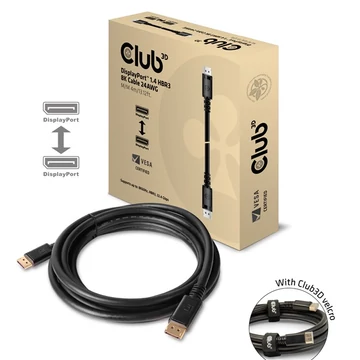 Club 3D Kábel - CAC-1069B (DisplayPort 1.4 HBR3, 8K@60Hz, 4m, 24AWG, fekete, VESA tanúsított, M / M)