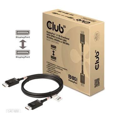 Club 3D Kábel - CAC-1091 (DisplayPort 2.1,  DP80, 4K240Hz, 1.2m, Bidirectional, M / M)