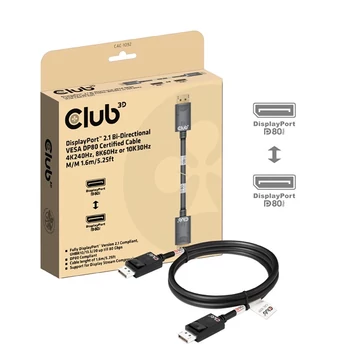 Club 3D Kábel - CAC-1092 (DisplayPort 2.1, DP80, 8K240Hz, 1.6m, Bi-Directional, M / M)
