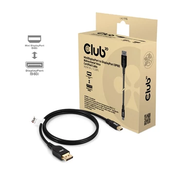 Club 3D Kábel - CAC-1116 (Mini DisplayPort to DisplayPort, DP80, Bidirektional, VESA, 4K240Hz, 8K60Hz, 10K60Hz, 1m)