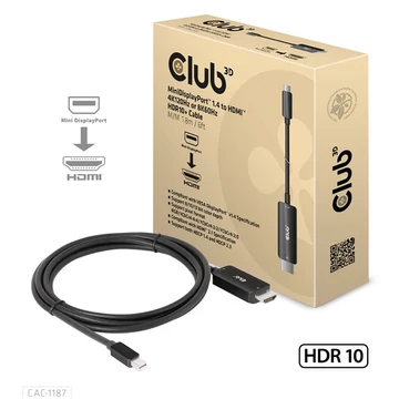 Club 3D Átalakító - CAC-1187 (Mini DisplayPort 1.4 to HDMI 4K120Hz / 8K60Hz HDR10 + , 1.8m)