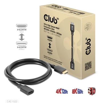 Club 3D Kábel - CAC-1322 (HDMI 2.1 Ultra High Speed, 4K120Hz 8K60Hz, 30AWG, 48Gbps, 1m, M / F)
