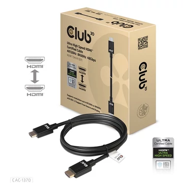 Club 3D Kábel - CAC-1370 (HDMI 2.1 Ultra High-Speed, 48Gbps, 4K120Hz, 8K60Hz, 1.5m, HDMI M / M, alacsony EMI, VRR, QMS)