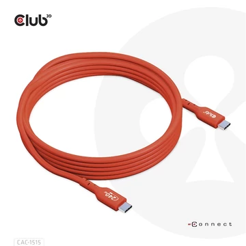 Club 3D Kábel - CAC-1515 (USB2.0 Type-C, 480Mb, 240W PD, 4m, kétirányú, USB-IF Certified)
