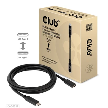 Club 3D Kábel - CAC-1531 (USB-C Gen 1 to USB-C, 5Gbps, 60W, 4K60Hz, 1m)