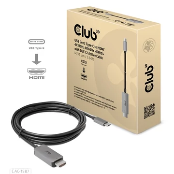 Club 3D Kábel - CAC-1587 (USB-C Gen 2 to HDMI, 4K120HZ 8K60HZ, HDR10 + , DSC1.2, 3m, aktív)