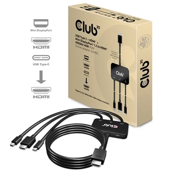 Club 3D Átalakító - CAC-1630 (USB-C + HDMI + MiniDisplayport to HDMI 4K60Hz, M / M, 32AVG)