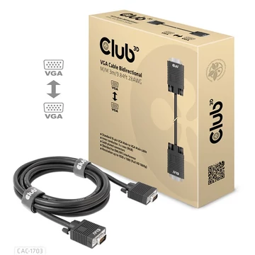 Club 3D Kábel - CAC-1703 (VGA Bidirectional, M / M, 3m, 28AWG, Full HD 1080p)