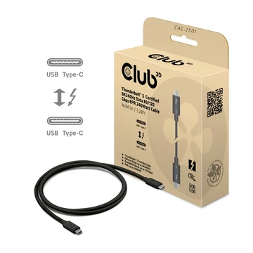 Club 3D Kábel - CAC-2501 (Thunderbolt 5 USB-C to USB-C, 240W, 80 / 120 Gbps, EPR, 8K240Hz, 1m)