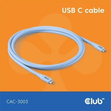 Club 3D Kábel - CAC-3003 (USB-C, PD 240W, 20Gbps, 4K60Hz, kék, M / M, 2m)