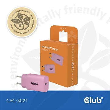 Club 3D Hálózati Adapter - CAC-3021 (2db / csomag, 30W USB-C, PD3.0, túltöltés védelem, kicsi méret, pink)