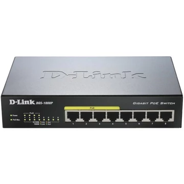 D-LINK Switch 8x1000Mbps (4xPOE) Menedzselhető Fémházas Asztali, DGS-1008P / E