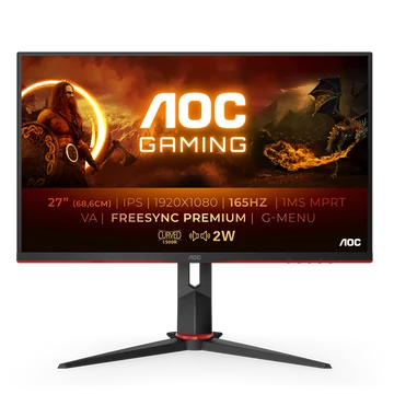 AOC Ívelt Gaming 165Hz VA monitor 27" C27G2AE / BK, 1920x1080, 16:9, 250cd / m2, 1ms, 2xHDMI / DisplayPort / VGA, hangszóró