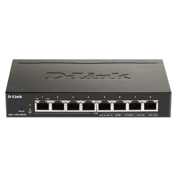 D-LINK Switch 8x1000Mbps Fémházas Asztali Menedzselhető, DGS-1100-08V2 / E