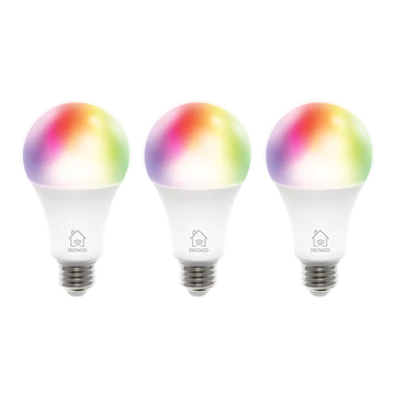 DELTACO SMART HOME SH-LE27RGB-3P színes izzó  3db, 16 Mio szín, WIFI, E27, 9W, szabályozható