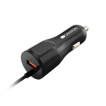 CANYON Autós Töltő, 1 portos, 1xUSB, 5V-2,4A, Beépített Lightning kábellel, fekete - CNE-CCA033B