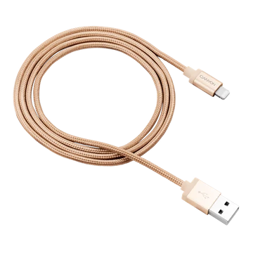 CANYON Töltőkábel, USB - LTG, Apple kompatibilis, Szövetborítás, 1m, arany - CNS-MFIC3GO