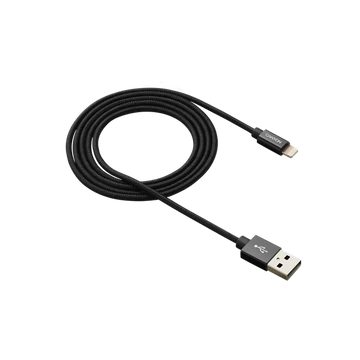 CANYON Töltőkábel, USB - LTG, Apple kompatibilis, Szövetborítás, 1m, fekete - CNS-MFIC3B
