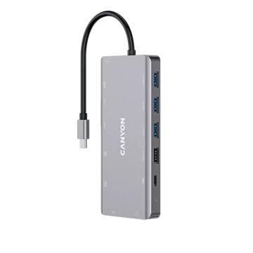 CANYON HUB 13-in-1, USB-C, 3xUSB3.0, 1xUSB2.0, 2xHDMI, VGA, Ethernet, Audio, SD / microSD, szürke - CNS-TDS12