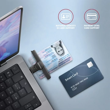 Kártyaolvasó AXAGON CRE-SMPC Smart / ID PocketReader , USB-C, Fekete