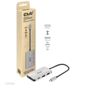 Club 3D USB Hub - CSV-1543 (USB-C Gen 2 to USB-C (data), USB-C (data + charge), USB-A (data), USB-A (data + charge)