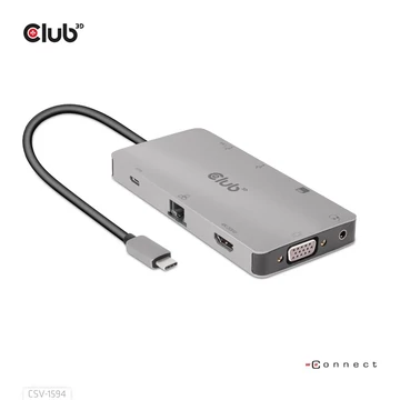 Club 3D USB Hub - CSV-1594 (3.1 USB-C Gen 1 to HDMI, 2xUSB-A Gen 1, USB-C Gen 1, VGA, SD, Micro SD 3.0, RJ45, 3,5 Jack)