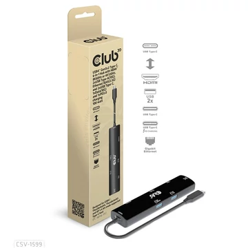 Club 3D USB Hub - CSV-1599 (USB-C 4 to HDMI, 2xUSB-A (10G), RJ45 (2,5G), USB-C 100W PD 3.0, USB-C 10Gbps, 8k60Hz)