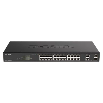 D-LINK Switch 24x1000Mbps (24xPOE) + 2xGigabit kombó SFP Fémházas Menedzselhető Rackes, DGS-1100-26MPV2 / E