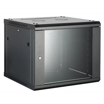 Hikvision Rackszekrény - 19" fali kivitel (6U, 600x600x370, fekete, egyrekeszes, üvegajtós, max.60 kg)