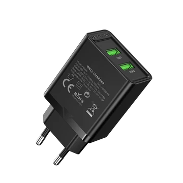Vention USB-A+A (2port, 18W/18W,fekete), töltő