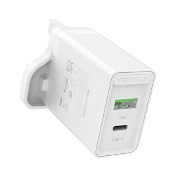 TÖLTŐ USB-A+C (2port, 18W/20W,fehér, UK csatlakozó), Vention