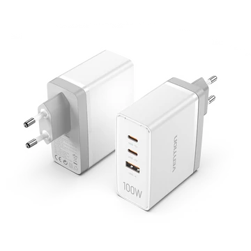 Vention USB-C*2+A (3port,GAN,100W/100W/30W,fehér), töltő