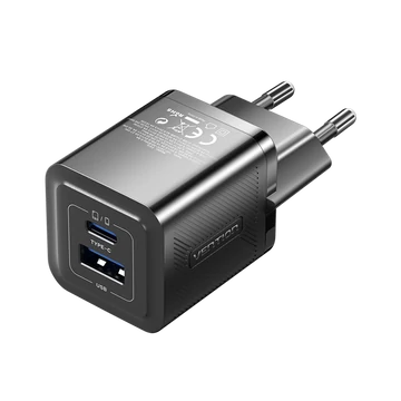 Vention USB-C+A (30W/30W, 2-portos, fekete, GaN), töltő