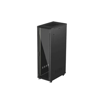 Lanberg FF01-6042-12B 19"" 42U SZÉL:600mm MÉLY:1000mm MAG:2047mm lapraszerelt üvegajtós fekete szerver szekrény