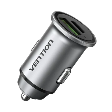 Vention USB-A+C (2port,18/20W, szürke, szivargyújtós), töltő