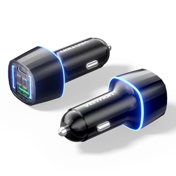 Vention USB-C+A (2port,30W, fekete, szivargyújtós),Vention