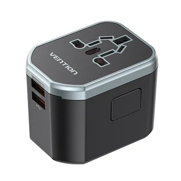 Vention USB-C+A+A (3port,20W/18W/18W, fekete,travel), töltő