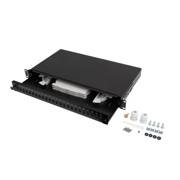 Lanberg FOP1-24SS-LDB 19" 1U 24xSC szimplex 24xLC duplex kötőkazettával szerelt fekete optikai patch panel