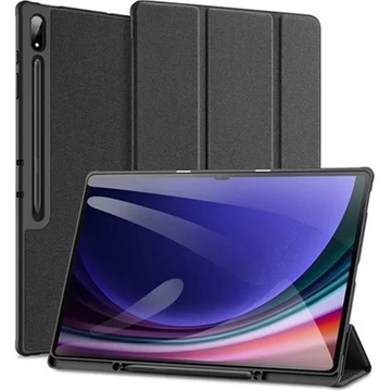 Samsung Tab S10 Ultra LTE DUX DUCIS DOMO tok álló, bőr hatású aktív FLIP, ceruza tartó, FEKETE (Bontott!)