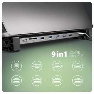 HUB AXAGON HMC-10HLS USB-C 5 GBPS, 9IN1 HUB/Dokkoló